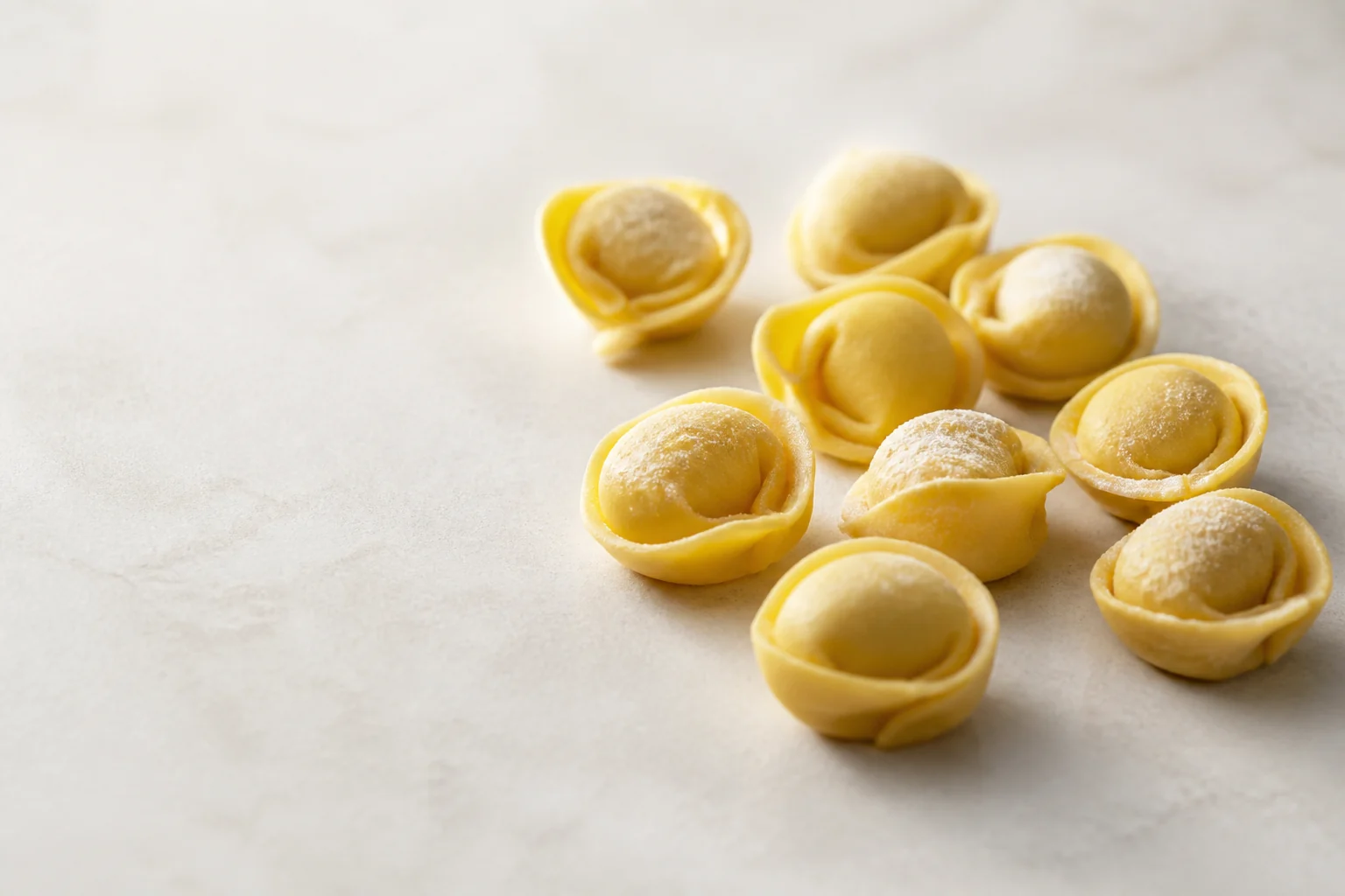Tortellini freschi su fondo chiaro, fotografia placeholder Falconi